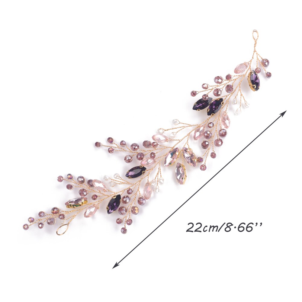 Krystall bryllup lilla rhinestones rosa krystaller måke pannebånd hår vintreet måke brude hodeplagg, blomst hår tilbehør til brid