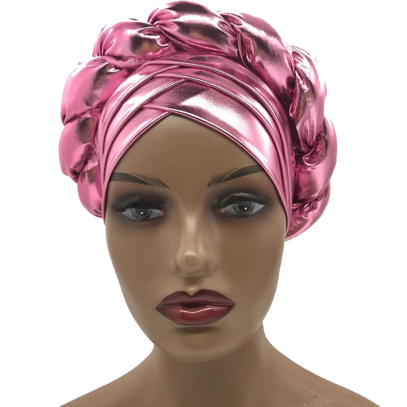 Trendy Gitter Braid Turban Caps for Women African auto gele headties Female Head Wraps Muslim Hijab Bonnet Beanie