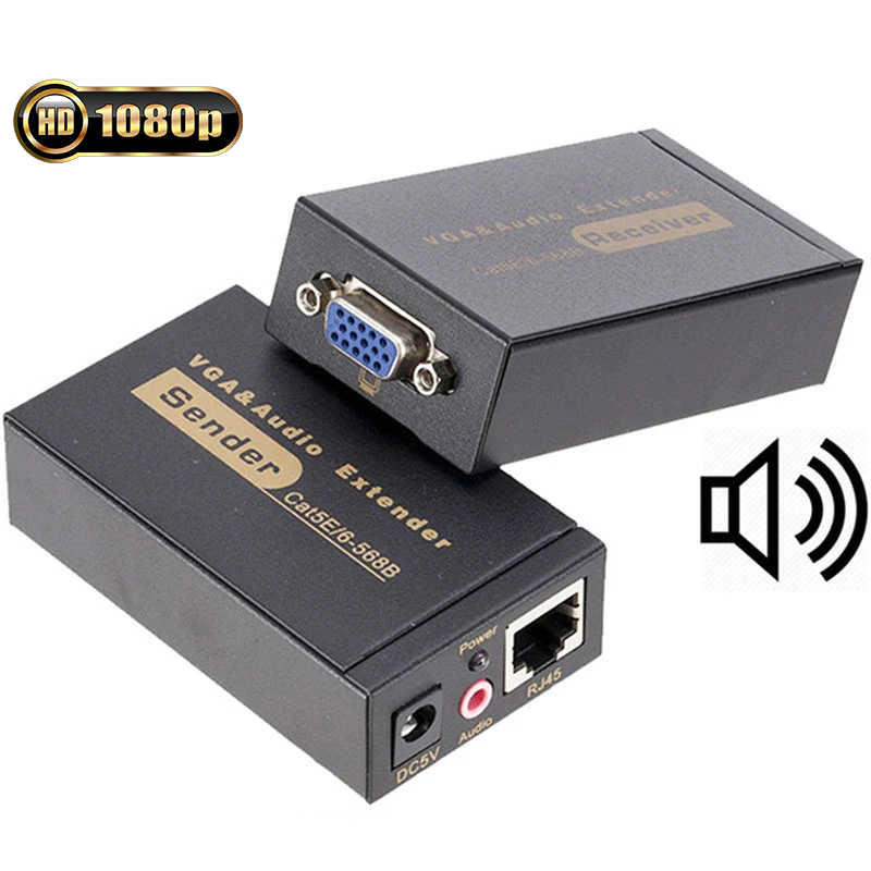 VGA extender with audio over cat5/6 cable up to 100M VGA to RJ45 ethernet Video Audio converter extender for PC laptop projector