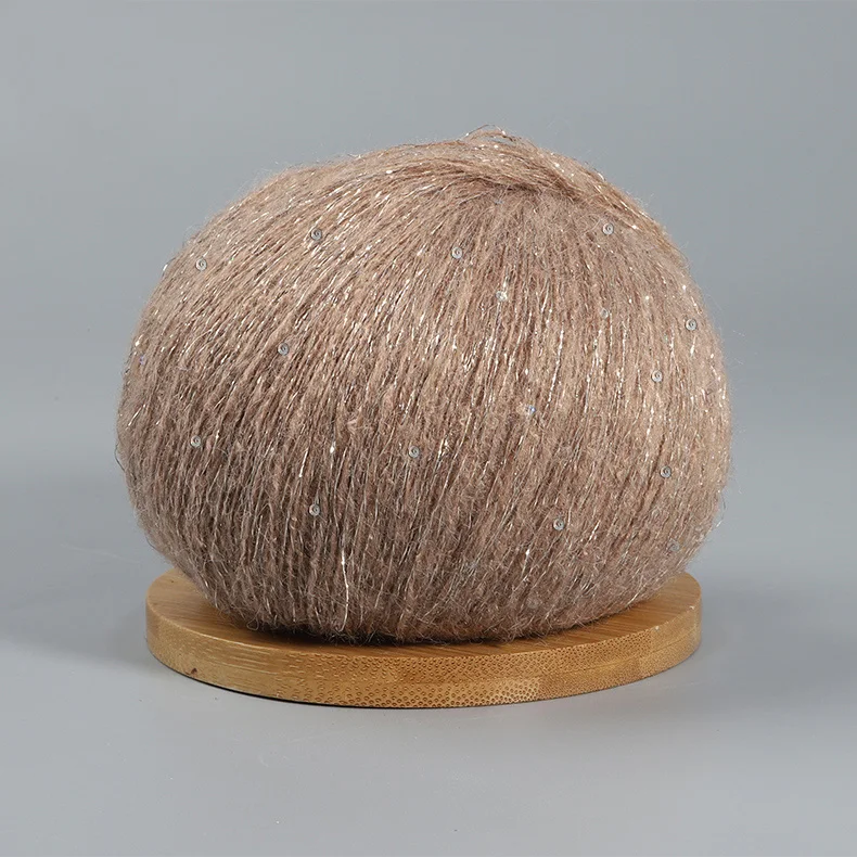 50 g Spitzen-Mohairgarn mit Pailletten, Häkel-Strickgarn mit Lurex, modische Baby-weiche Pullover-Schal-Nadelgarn mit Schlaufen: Brown