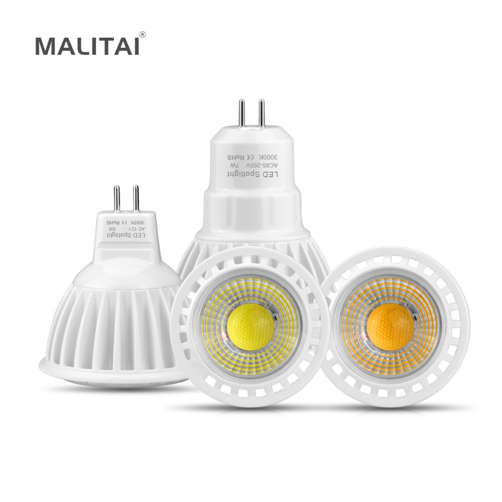 MR16 LED 12V DC / AC Non-Dimmable COB Spot light Bulb 3W 5W 7W GU5.3 MR16 LED lamp Bulb 110V 220V Aluminum Spotlight AC85V-265V
