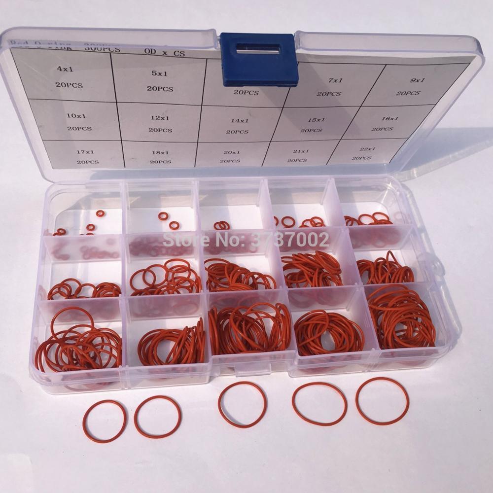 300 Pieces Red Silicone O Ring Kit 1mm Thickness Assortment O ring Gasket Box 15 Different Sizes High Temperature