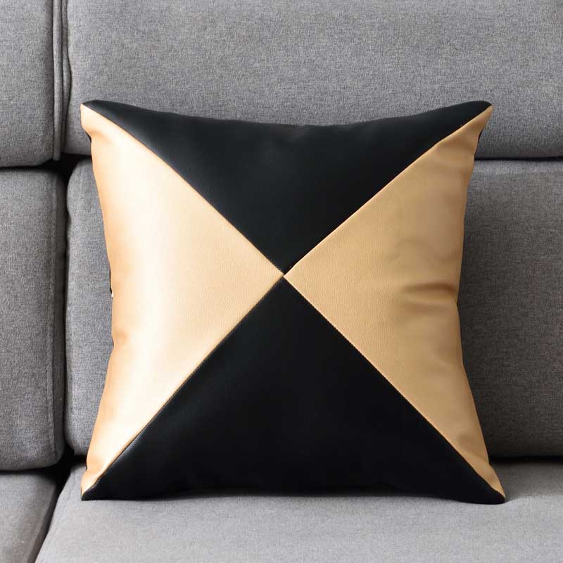 1pcs Sofa Bench Seat Pillow Leather Stitching Insert Filling Cushions 45x45cm: black golden / Cover