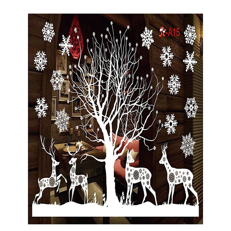 Christmas Stickers Window Glass Stickers Paster round Tube Packaging Glue-Free Electrostatic Christmas Decorations