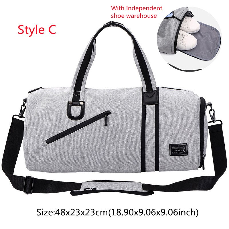 High Capacity Travel Tote Multifunction Cosmetic Clothes Storage Duffle Shoulder Bags Sports Fitness Handbag Accessories Supplie: C Gray