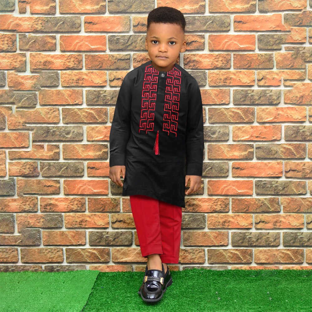 H&amp;D African Dashiki Clothes For Children Boys Two Piece Set Tenue Africaine Kids Ankara Clothing Party Attire Islamic Kaftan