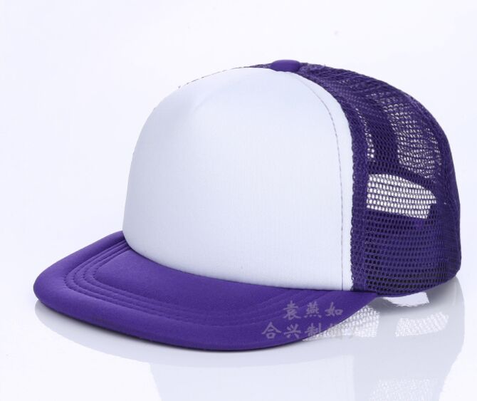 Kids Breathable DIY printing Logo Baseball Caps Snapbacks Flat Custom Logo Hats Trucker Caps Boy Girls Gorras For Team Child: Purple and white / Without logo