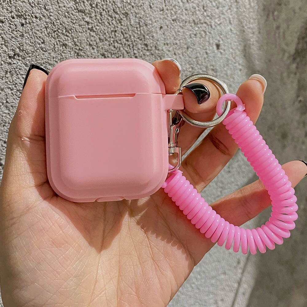Hülle für Airpods 1/2/3/4, Silikon, einfarbig, schützende Kopfhörer-Abdeckung für Apple Air Pods Pro 2, Feder, flexible Kette, Schlüsselanhänger: S / Himmel Blau