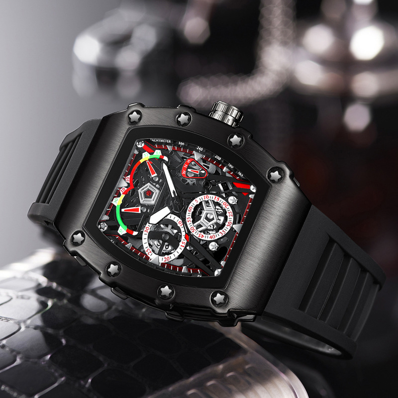UTHAI CQ309 Herrenuhr Wasserdicht Nachtlicht Kalender Wein Eimer Silikonarmband Quarzuhr Herrenuhren