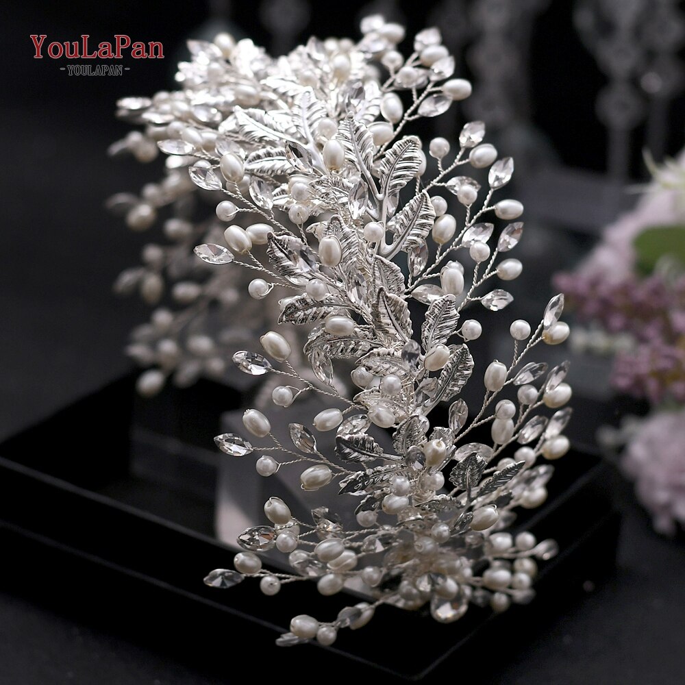 YouLaPan HP304 Luxuriöse Strass Stirnband Silber Hochzeit Kopfschmuck Bling Braut Diademe und Kronen Kristall Braut Headwear: HP322-Silber-