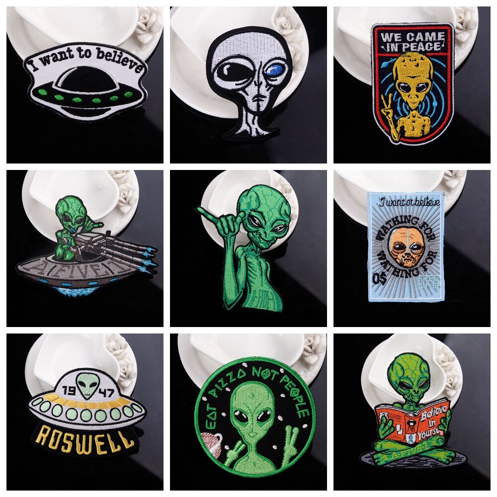 Diy Alien Patches Ijzer Op Patches Voor Kleding Borduren Patch Ufo Applicaties Custom Planet Stickers Strepen Badges Op Kleding