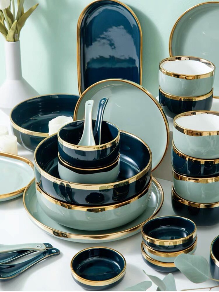 Plates Dishes Luxury Tableware Plate for Food Porcelain Kitchen Dish for Restaurant Party 1/2/4 Person Dinner Plates Set