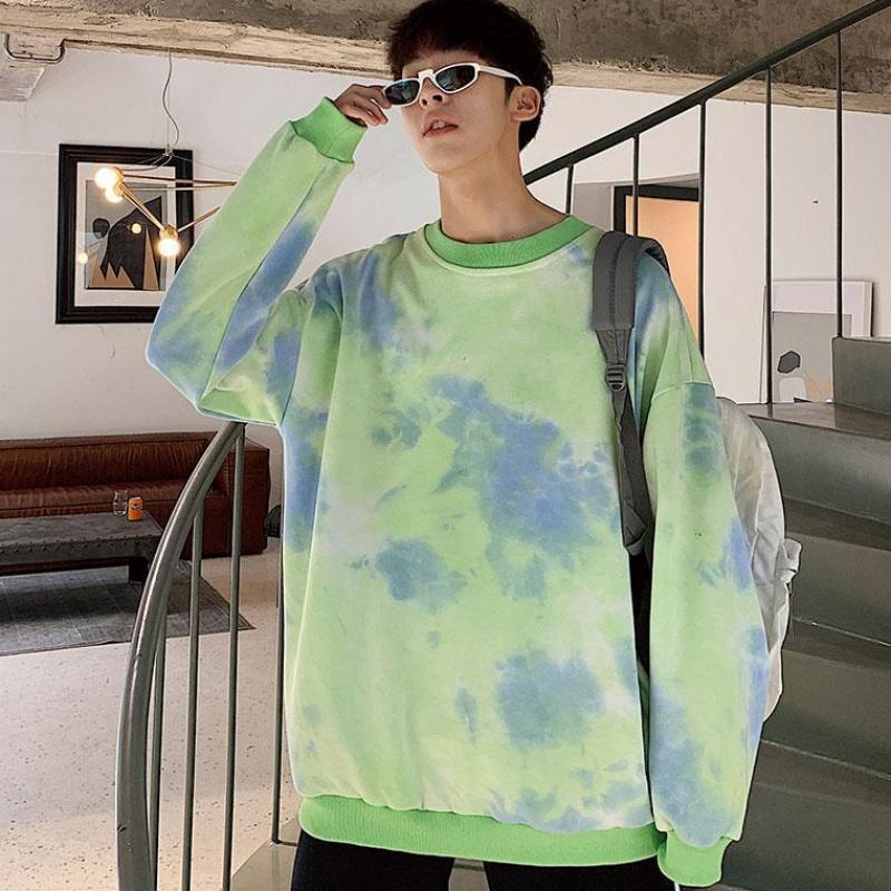 Hettegenser genser menn fritidsslipsfarge farge høst elegant hette løse klær hofte hopp stil alle kamp menn elegant streetwear: Grønn-ingen lue / M