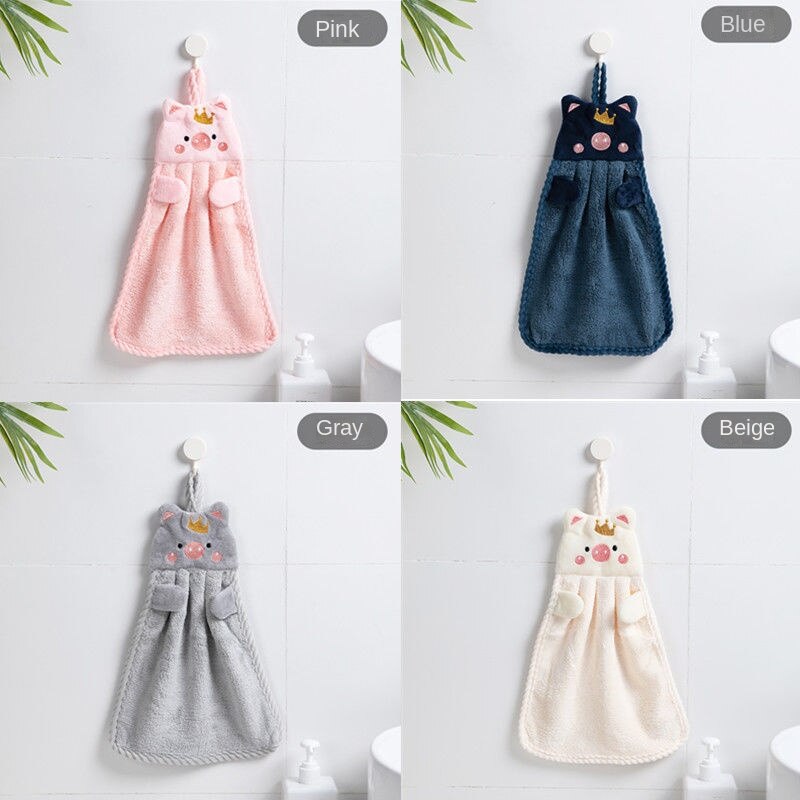 2 Pcs Cute Children's Handkerchief Towels Hanging Thickened Pure Cotton Absorbent Bathroom Face Wash Towel Kitchen Accessories