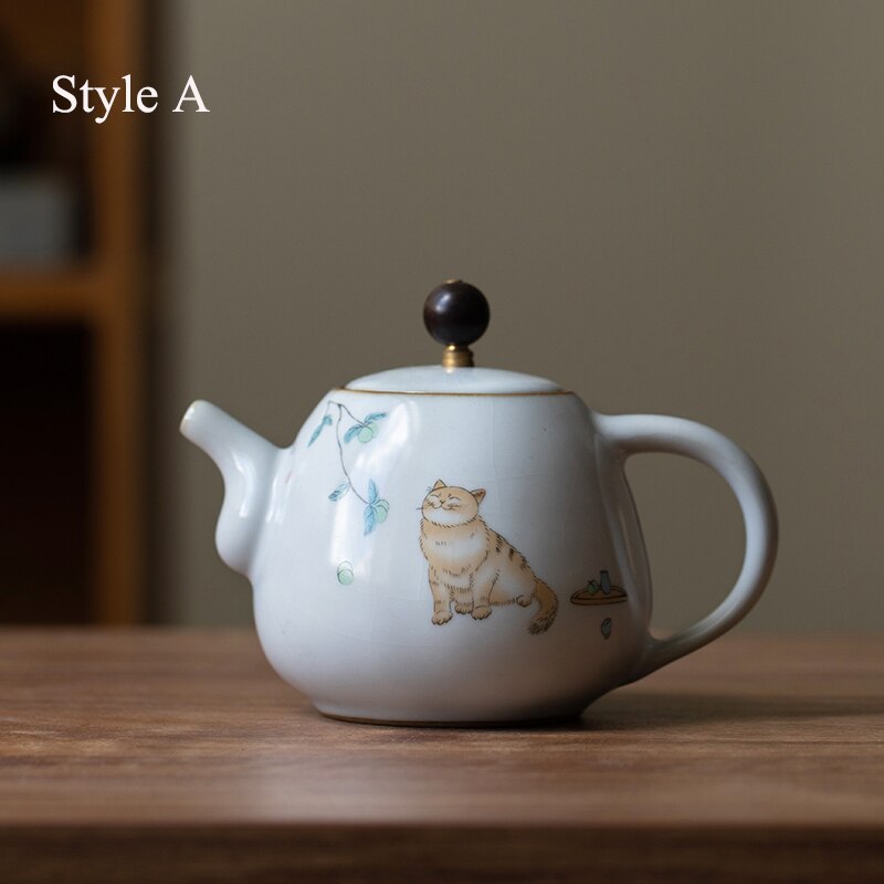 LUWU cute cat ceramic teapot traditional chinese tea pot 280ml: Style A