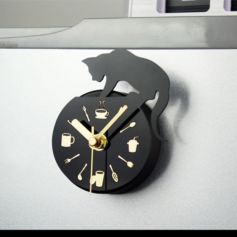Neue Obst Kühlschrank Magnet Wanduhr Kalk Moderne Küche Uhr Uhr Heimat Dekor Kühlschrank Uhr Obst Zauberstab Kunst Uhren Schreibtisch glocke: Schwarz Katze