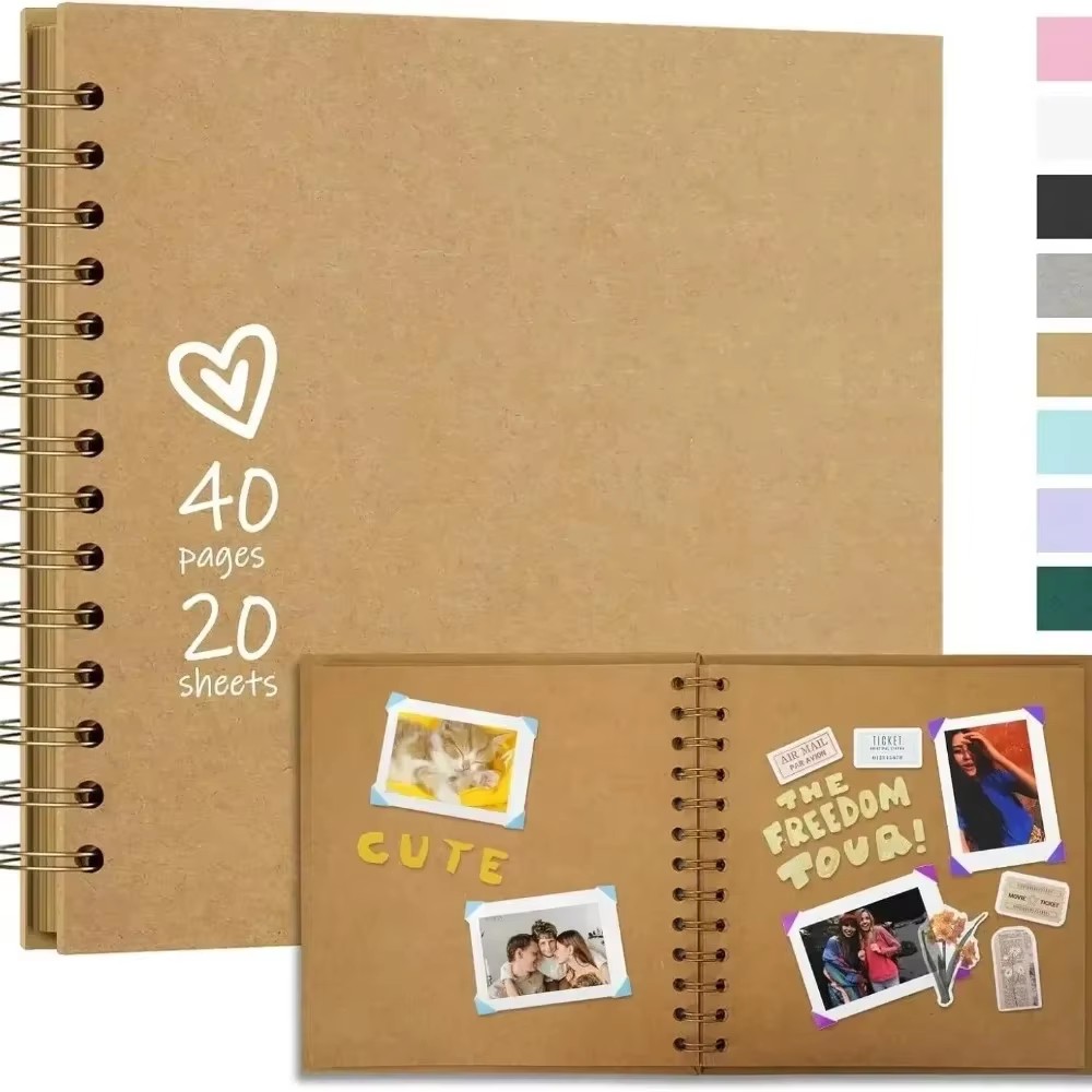 8- tommers diy-utklippsbokalbum med 40 sider, innbundet kraftpapir, utklippsbok med fotoalbum, minnebok for bryllup og jubileumsfamilie