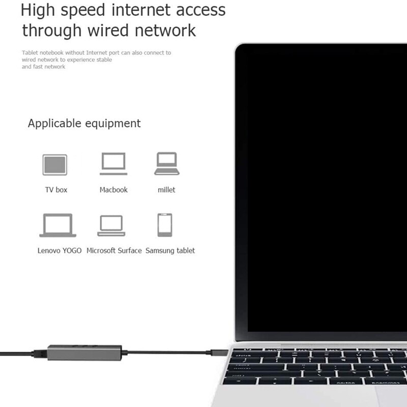 USB-C robić adapter sieci Ethernet z 3 Port USB, typ C Centrum z RJ45 sieć Ethernet M Ultiport 4-w-1