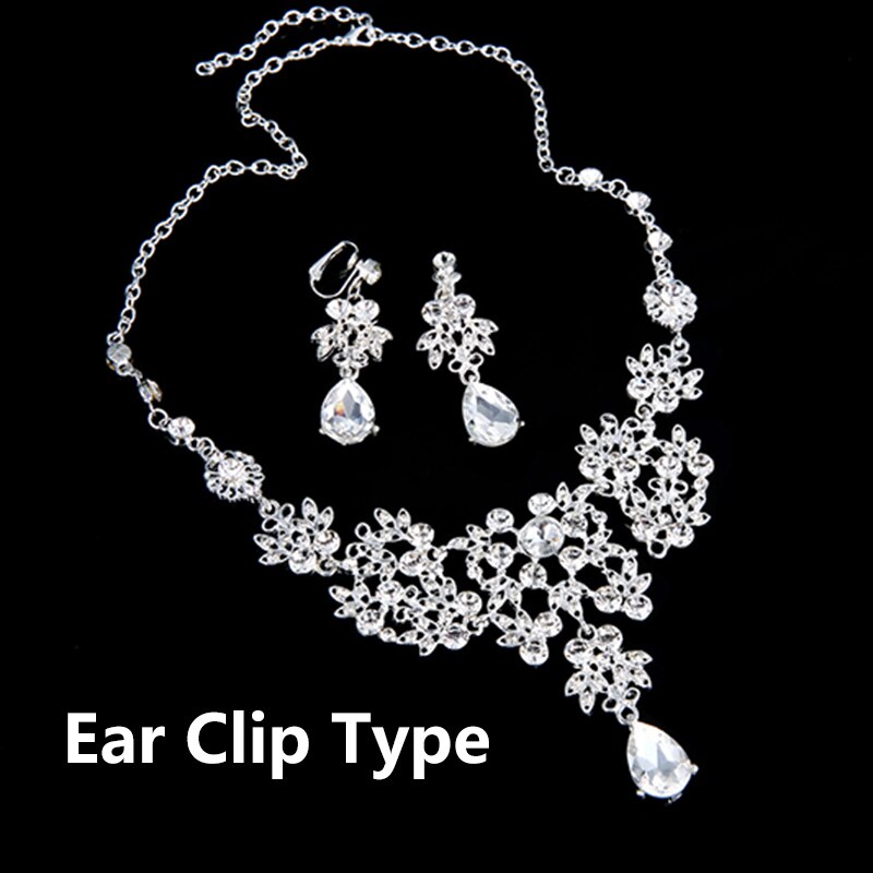 Wedding Jewelry Necklace Set Red Crystal Rhinestone Necklaces Red Bridal Jewelry Sets White Ear Cuff Clip on Earrings XL005