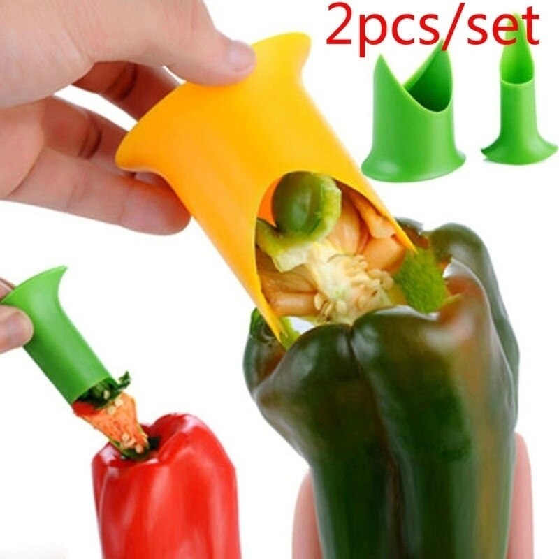 2 Stks/set Fruit Groente Snijder Pepper Corer Slicer Peper Gezaaid Remover Apparaat Tomaat Uitboren Apparaat Willekeurige Kleur