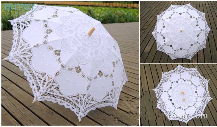 Britnry paraply bomuld broderi bryllup paraply blonder hvid parasol bryllup tilbehør