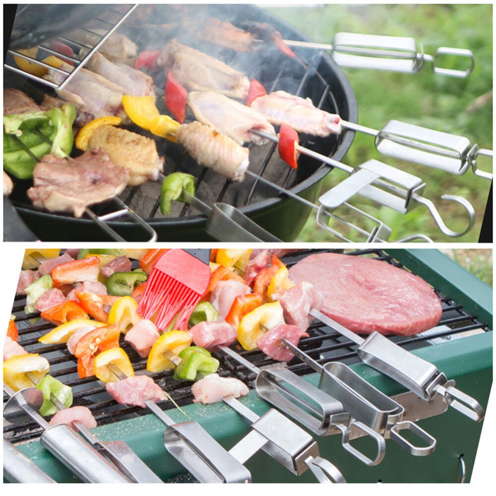 6pcs Stainless Steel BBQ Meat Sticks Long chef grill Food Holders Skewers Needle Prongs for Barbecue Party Skewers With Bag Set