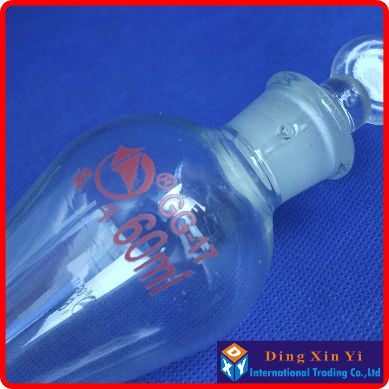 (2 pcs/lot)60ml pear shape separatory funnel, pear-shaped funnel,Separatory Funnel squib pear shape with ground-in glass stopper