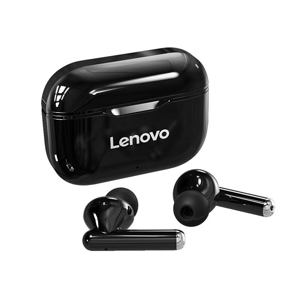 Lenovo LP1 TWS Wireless Earbuds BT5.0 True Wireless Headphones Dual Stereo Noise Reduction Bass Sport Headset with Mic 300mAh: Pure Black