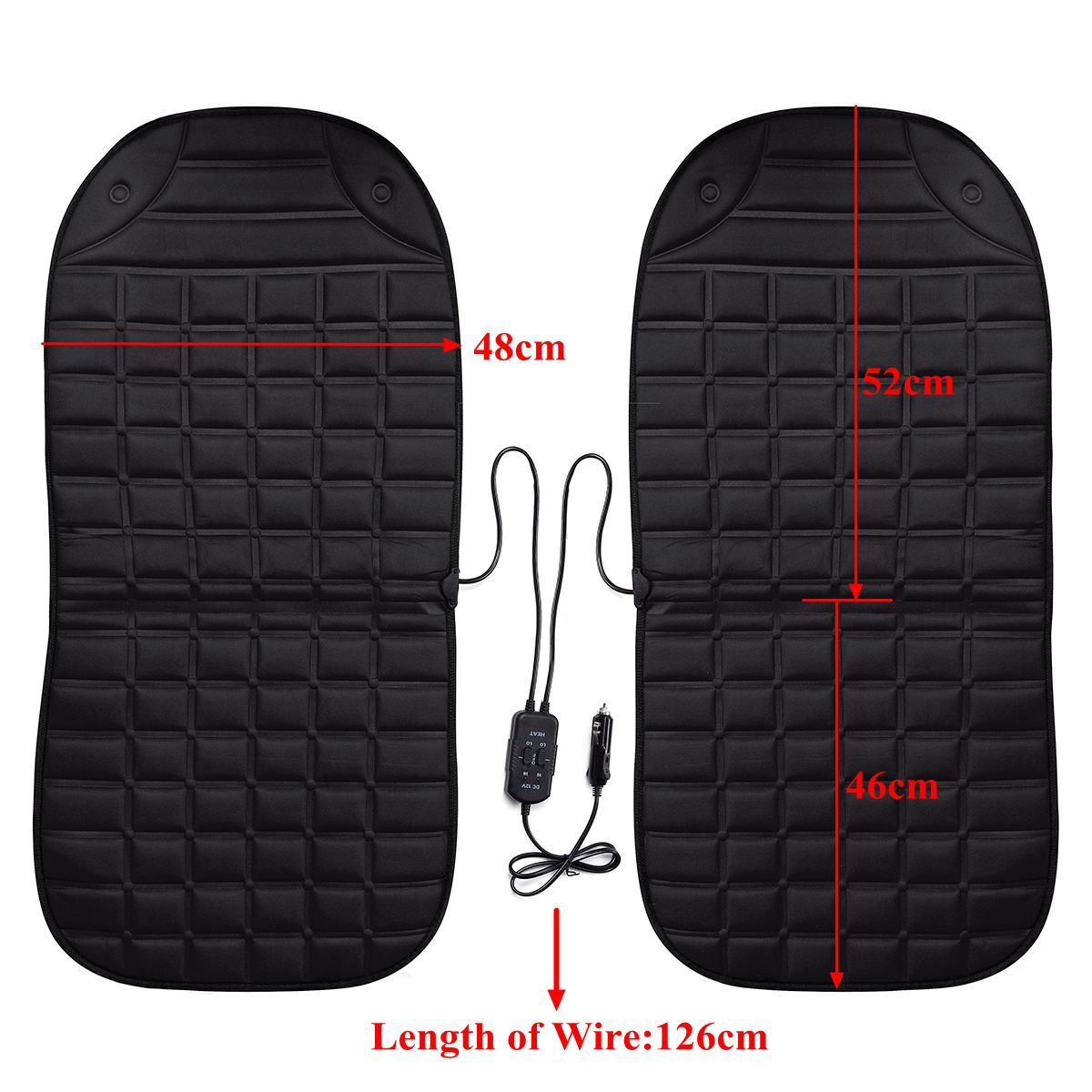 Electric Heated Car Double Seat Cover Heated Cushion Seat Warmer Winter Household Cover Heating Mat Warmer Cars Seat Heater: 2pcs Black