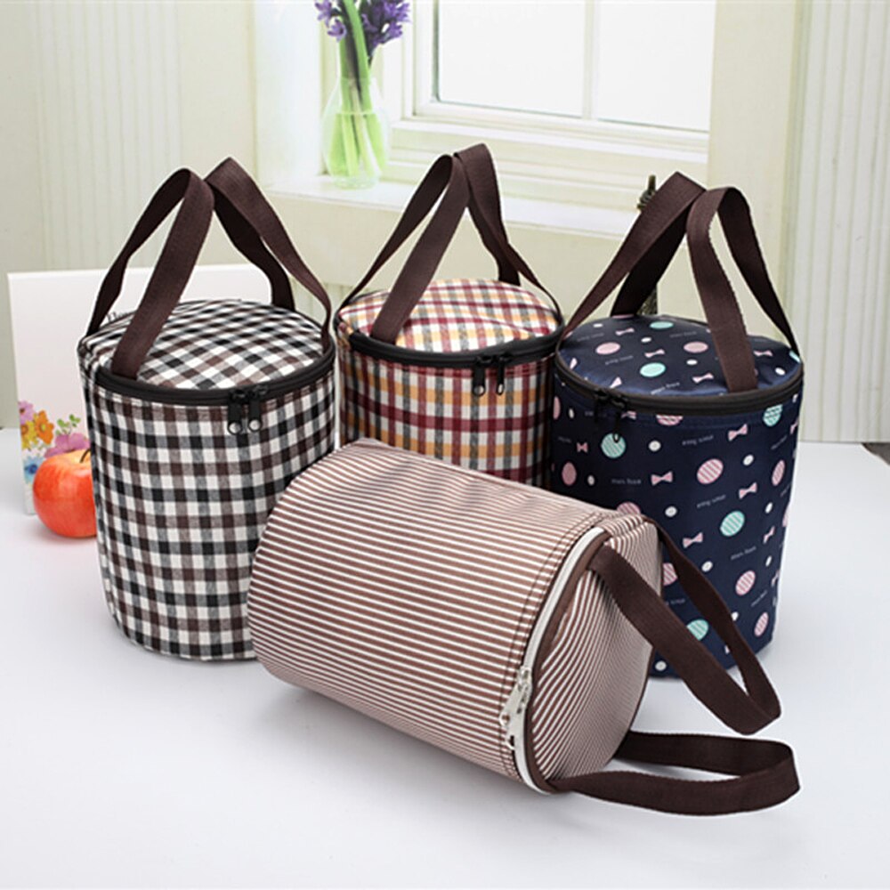 Cilindrische Lunch Tas Draagbare Thermische Geïsoleerde Lunch Box Tote Koeler Ijs Zak Ronde Bento Pouch Waterdicht Voedsel Opbergzakken