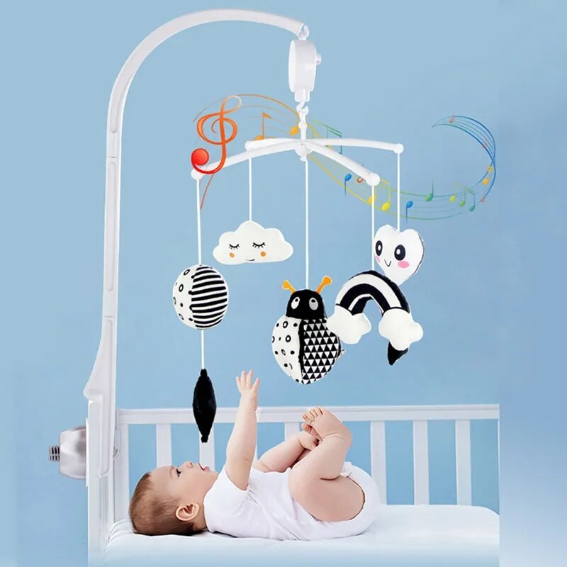 Baby Rotary Rattles Toys 0-12 Months Battery-Operated Baby Mobile Crib Bed Bell Toy Holder Arm Bracket Music Box For Infants