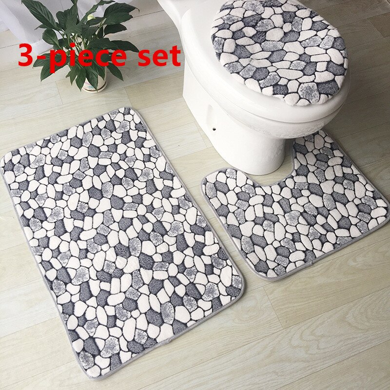 Baderomsmatter antiskli baderomsmattesett korallfleece gulv badematte vaskbare baderom toaletttepper absorberende teppetilbehør: 3 stk