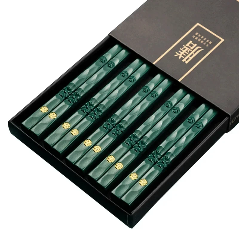 5 Pairs Japanese Chinese Chopsticks Sushi Non-slip Sticks Reusable Metal Korean Chopsticks Set Healthy Alloy Tableware set: GRAY