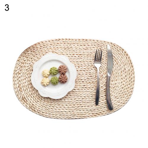 Mantel Individual redondo ovalado de tejido de mimbre para mesa de comedor, alfombrilla aislante del calor para tazas, té, café, Decoración de cocina: Oval 30X45cm