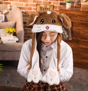 Girls Animals Ear Moving Jumping Hats Children Women Warm Plush Rabbit Winter Caps Kids Cute Bunny Fuzzy Pinch Airbag Funny Hats