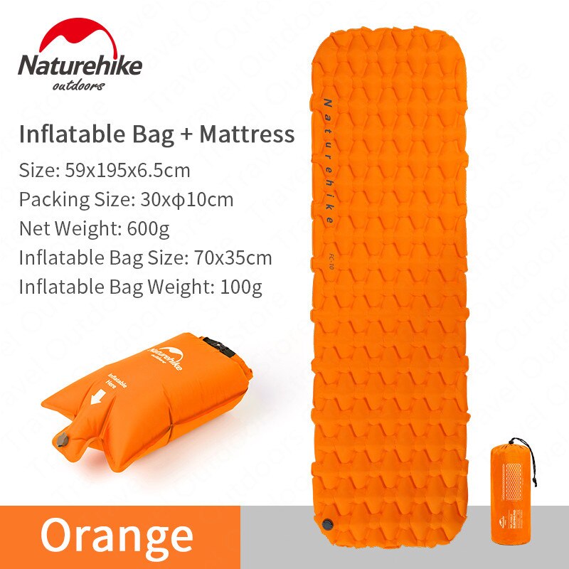 Naturvandring uppblåsbar liggmadrass bärbar hopfällbar enskild person vidga luft liggunderlag ultralätt campingtältmatta: Standard set-orange