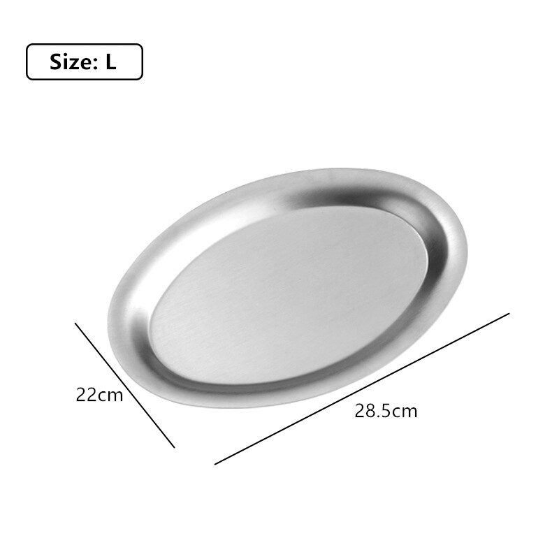 304 Stainless Steel Oval Golden Grill Plates Shallow Flat Bowls Fish Dish Food Dessert Tray: Silver L