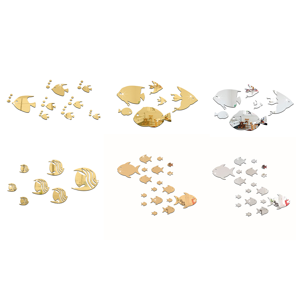 1Set Acrylic Removable Fish Wall Stickers Living Room Bedroom Self-Adhesive Water Resistent Wall Decal Household Wall Decoration