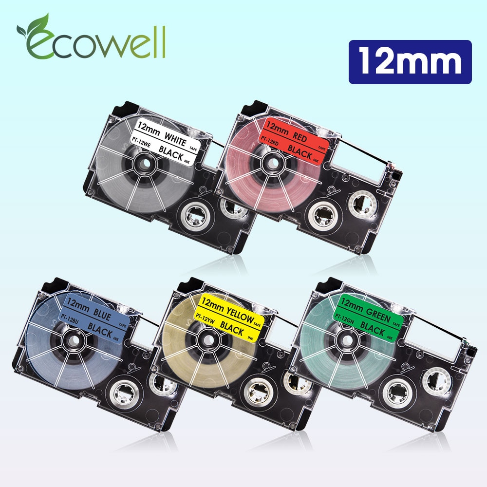 Ecowell XR-12WE XR-12RD XR-12BU XR-12YW XR-12GN Multicolor Casio label tape compatible for KL-60 KL-60SR KL-750 EZ Label Maker