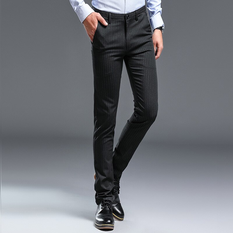 Heren gestreepte pantalon zwart grijs clubjurk broek slim heren broek casual sociaal heren zomer enkelbroek
