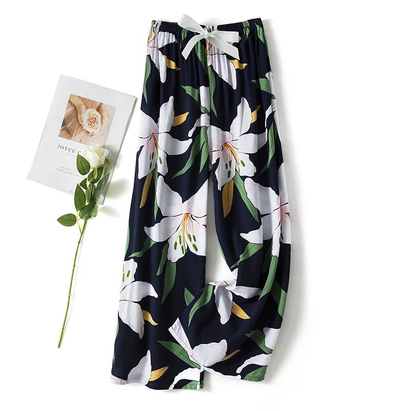 Women Summer Cotton Gauze Pants Japanese Style Simple Elastic Waist Casual Plus Size Home Pants Print Pattern Pyjama ouc194