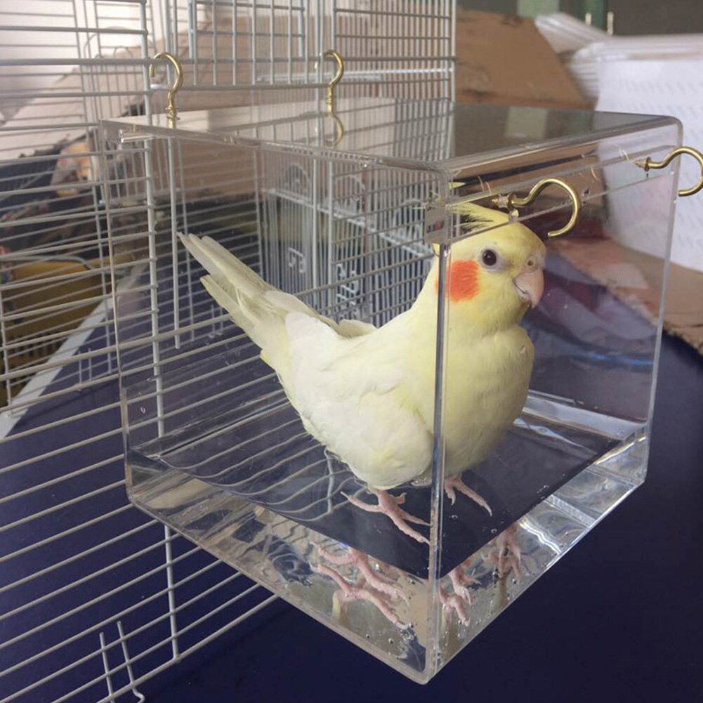 Papegaaien Huis Met Opknoping Haken Acryl Reiniging Draagbare Dierbenodigdheden Transparant Vogel Bad Ruime Douche Kooi Valkparkiet