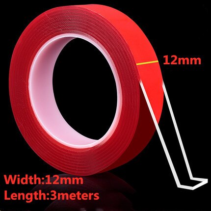 Transparante Magic Nano-Tape Wasbare Herbruikbare Dubbelzijdig Plakband Nano Traceless Sticker Verwijderbare Universele Schijven Lijm: red 12mm 3M