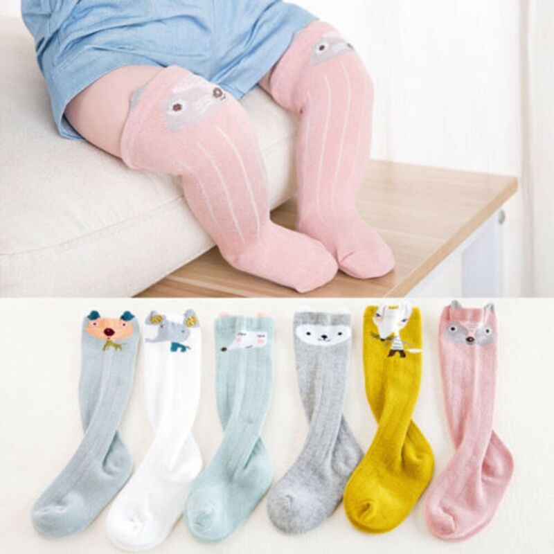 1Pair Kids Baby Girls Knee Socks Toddler Soft Cotton Blend Animal Fox Bear Rabbit Cartoon Pattern Warm