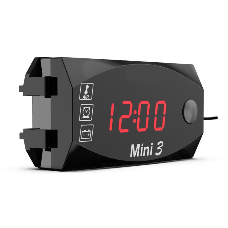 Ip67 waterdichte led-horloges met digitale display, drie-in-één universele elektronische motorfietsklok, thermometer en voltmeter: Rood