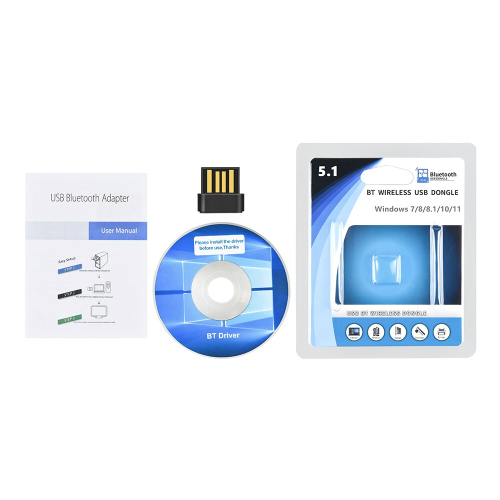 USB Bluetooth Adapter 5.1 Computer Bluetooth Transmitter Driver-Free Bluetooth Audio Receiver for PC Windows 7/8/8.1/10/11