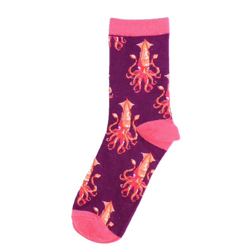 Harajuku Happy Socks para mujer divertidos dibujos animados Rana perro Concha ballena mariposa patrón transpirable calcetines de algodón para mujer: 12