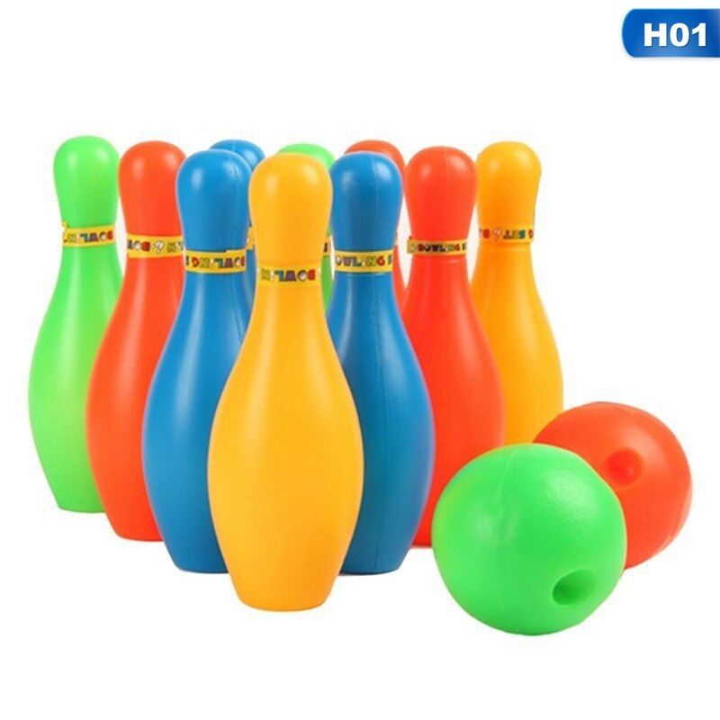 Juego de bolos de plástico para niños, juego de bolos de colores para deportes de interior: L