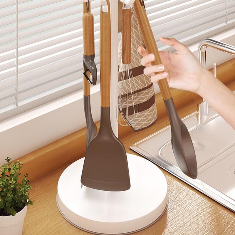 Soporte para utensilios de cocina con 8 ganchos, organizador de cubiertos de encimera giratorio de 360 grados para palas, cucharas, estante de almacenamiento para el hogar