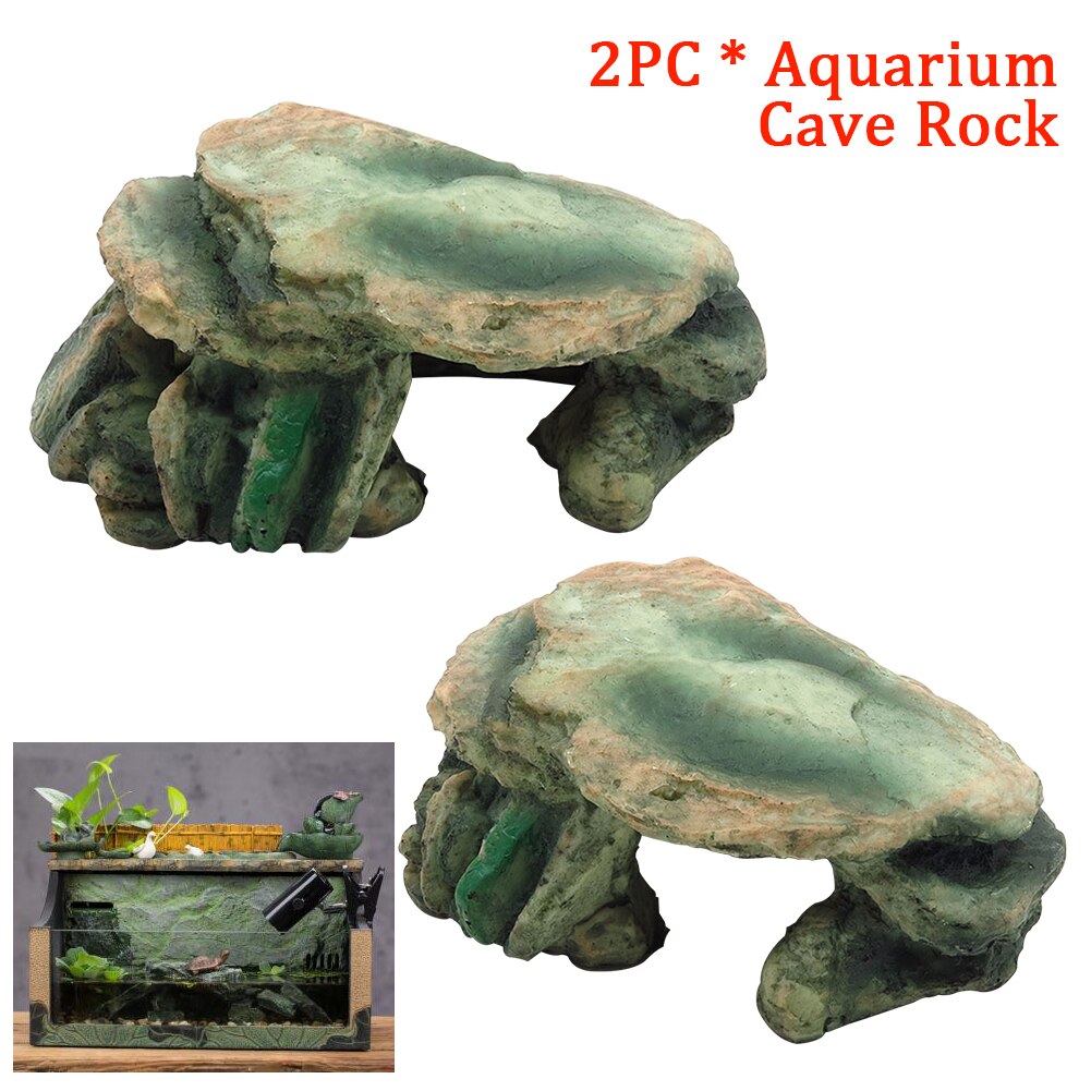 2pcs Island Ladder Office Landscape Aquatic Decorative Climb Fish Tank Basking Pet Turtle Amphibians Tortoise Aquarium Cave Rock